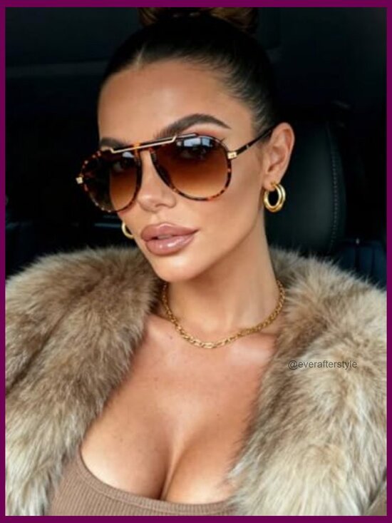 Oversized Aviator Sunglasses Gold Metal Tangle-Free Retro Design
